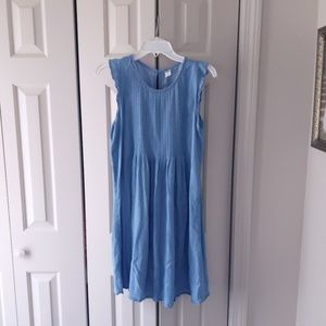 Blue Chambray Flutter Sleeve Pintuck Spring Dress
